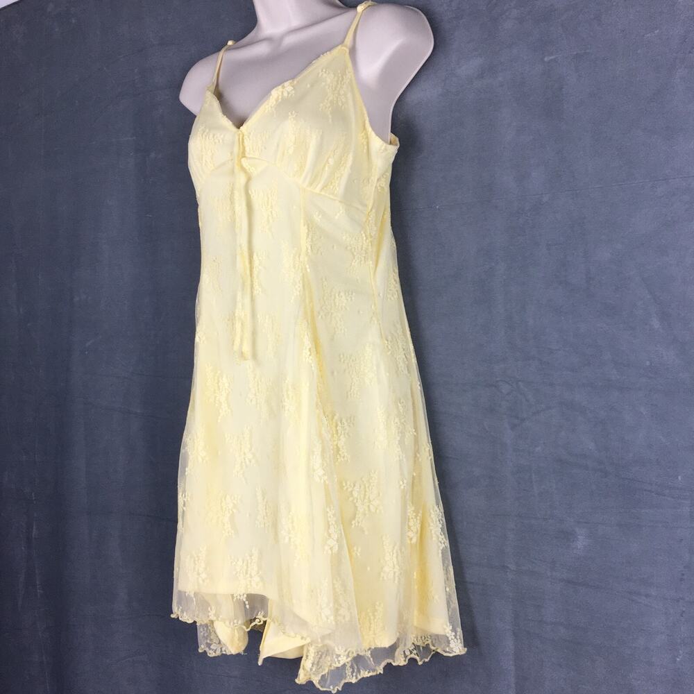 NEW No comment Babydoll Sheerly MINI Dress Yellow Floral‎ Mesh Flowy Party XL
